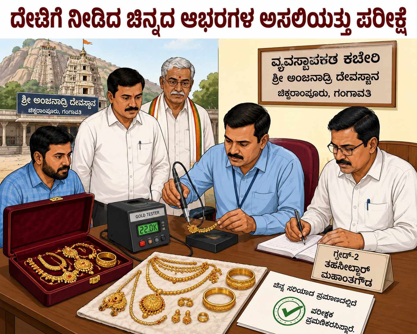 ದೇಣಿಗೆ ನೀಡಿದ ಚಿನ್ನದ ಆಭರಗಳ ಅಸಲಿಯತ್ತು ಪರೀಕ್ಷೆ