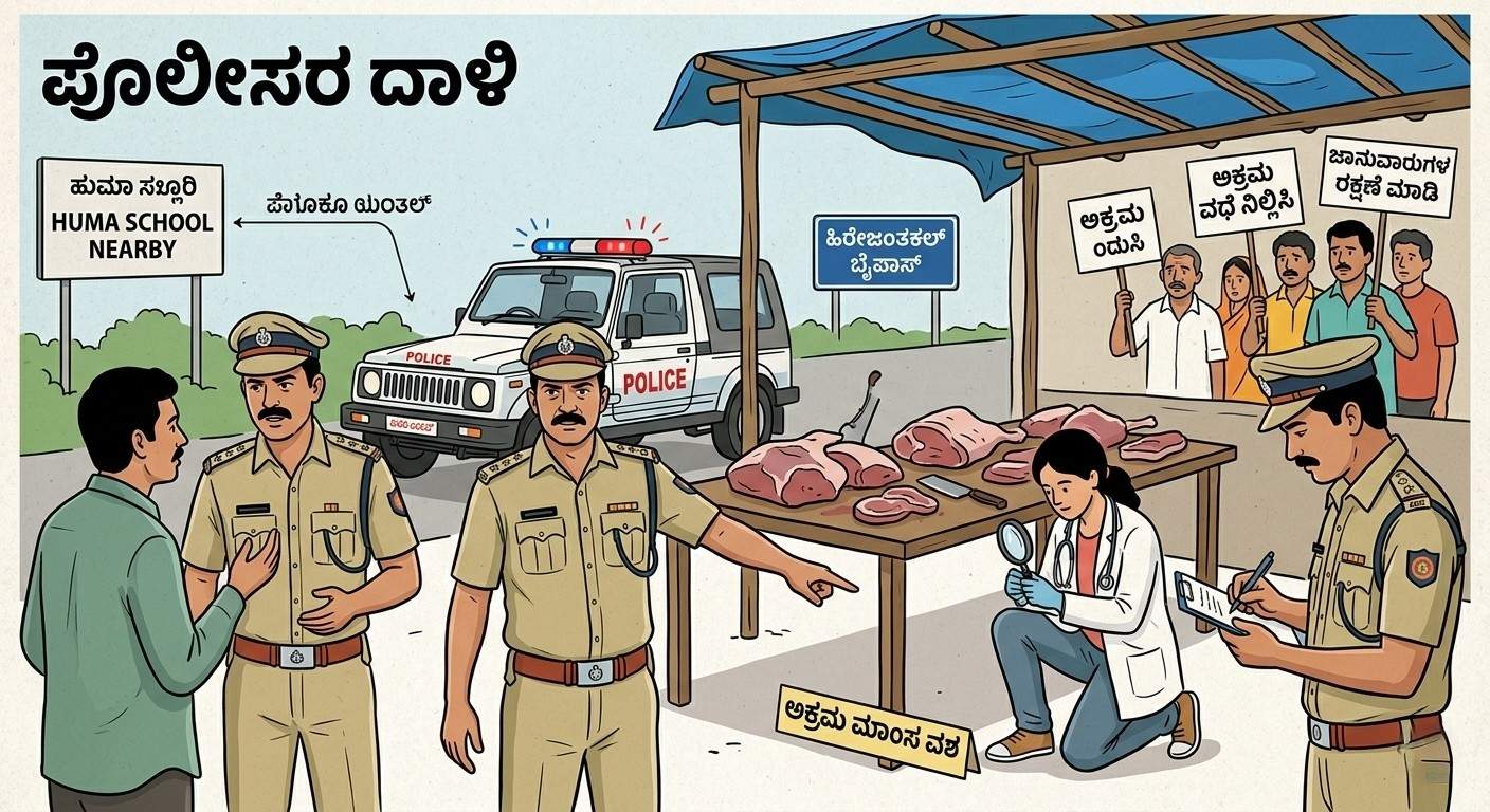 ಜಾನುವಾರು ವಧಾ ಘಟಕದ ಮೇಲೆ ಪೊಲೀಸರ ದಾಳಿ