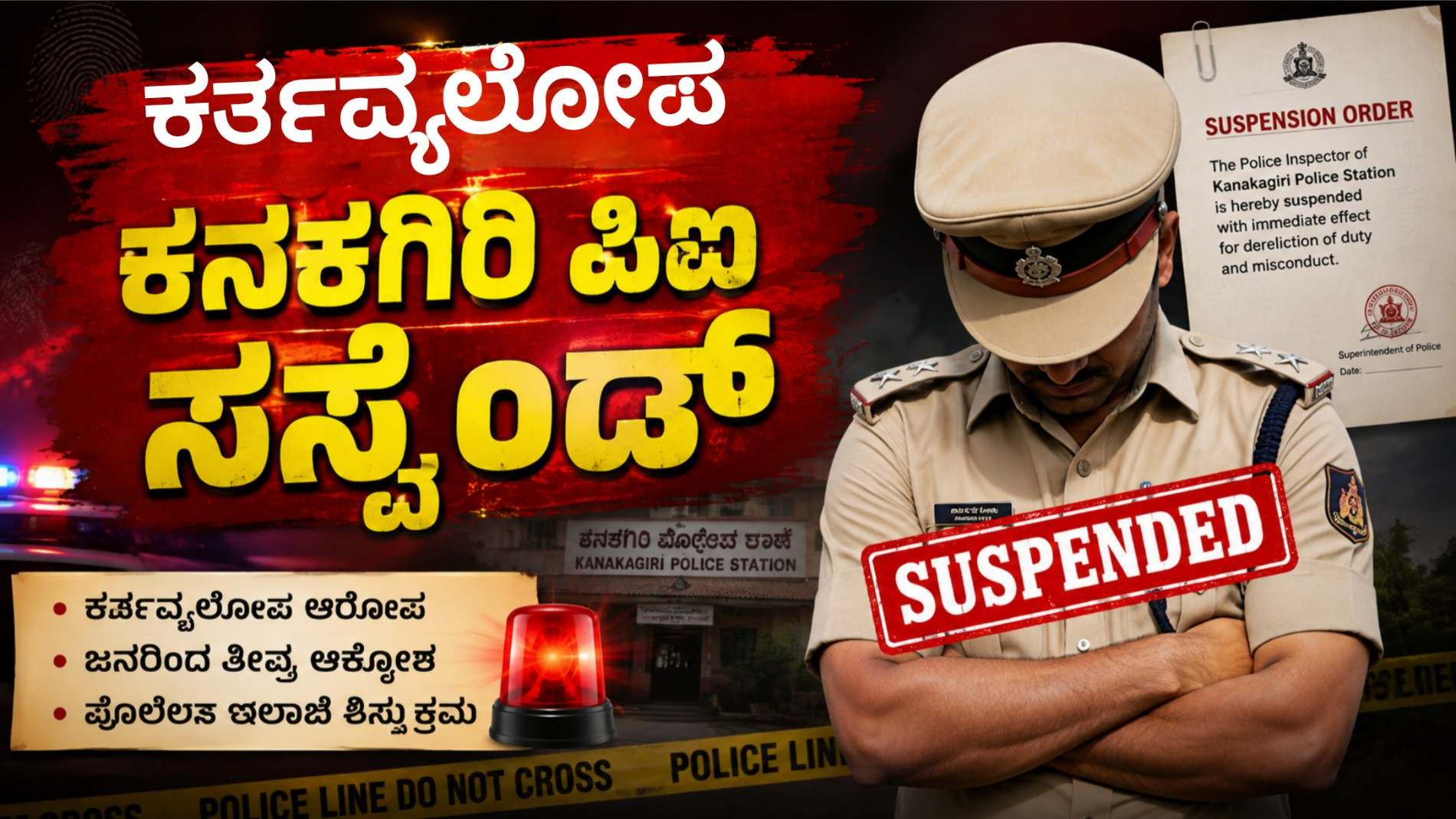 ಕರ್ತವ್ಯಲೋಪ ಕನಕಗಿರಿ ಪಿಐ ಸಸ್ಪೆಂಡ್
